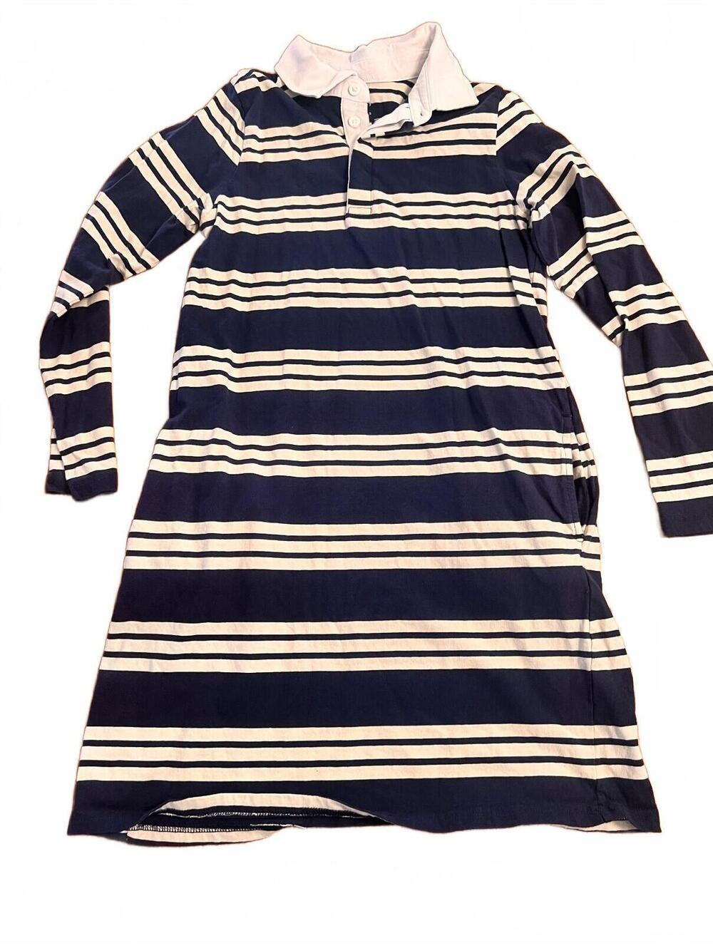 GAP Kids XL (14/16) Navy and White Striped Long Sleeve Polo Dress